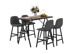Conjunto Bar Cinzento Escuro 5 Peças Mesa E 4 Cadeiras Costura Abotoada Estofado Grosso Visual Linho