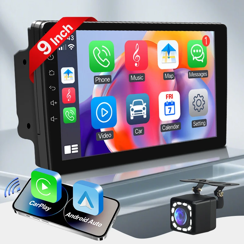 Rádio Automotivo 2 Din De 9 Polegadas Com Carplay, Android Auto, Tela Sensível Ao Toque Ips, Usb, Bluetooth E Mirrorlink.
