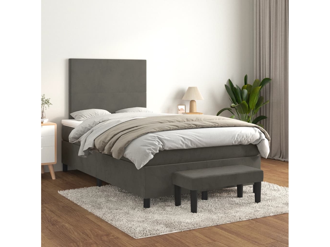 Vidaxl Cama Boxspring Com Colchão 120x200 Cm Veludo Cinzento-escuro