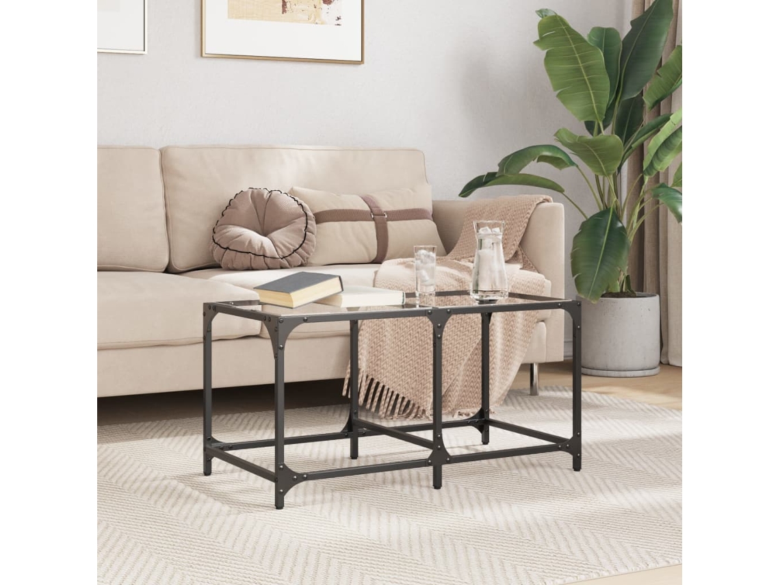 Vidaxl Mesa De Centro C/ Topo Em Vidro Transparente 78,5x40x40 Cm Aço