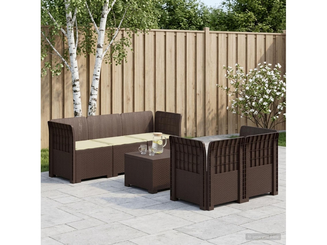 Vidaxl Sofá De Jardim De 5 Pessoas Com Almofadas Visual De Rattan Pp
