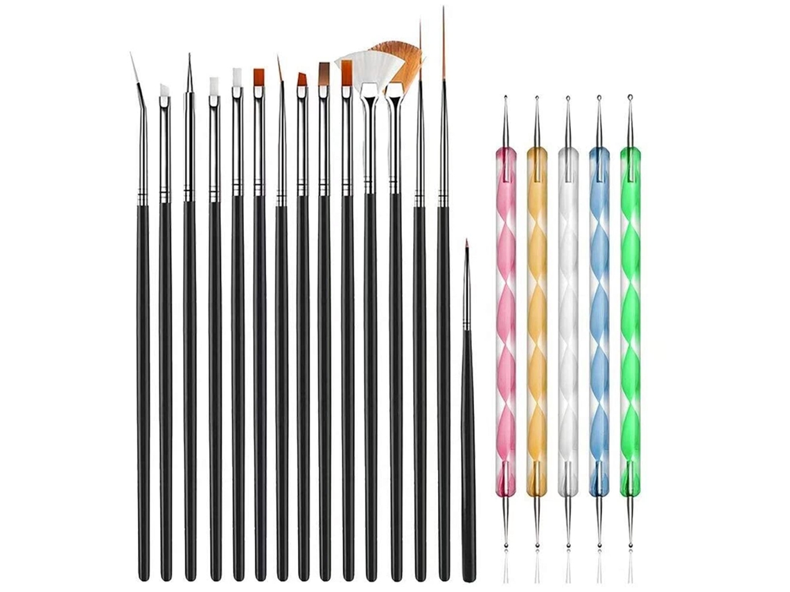 20pcs Ferramentas Para Design De Unhas, 15pcs Pincéis Para Pintura Com 5pcs Canetas Pontilhadas, Preto