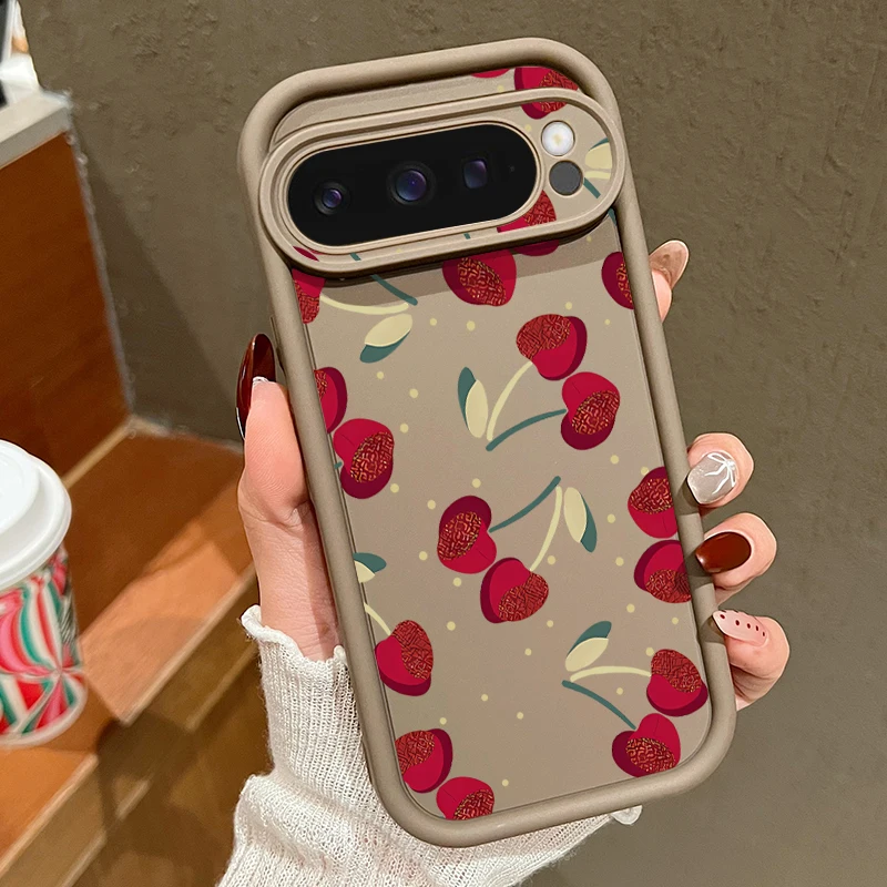 (café) Capa Macia E Fofa Com Estampa De Cereja Para Google Pixel 10 Pro, À Prova De Choque.