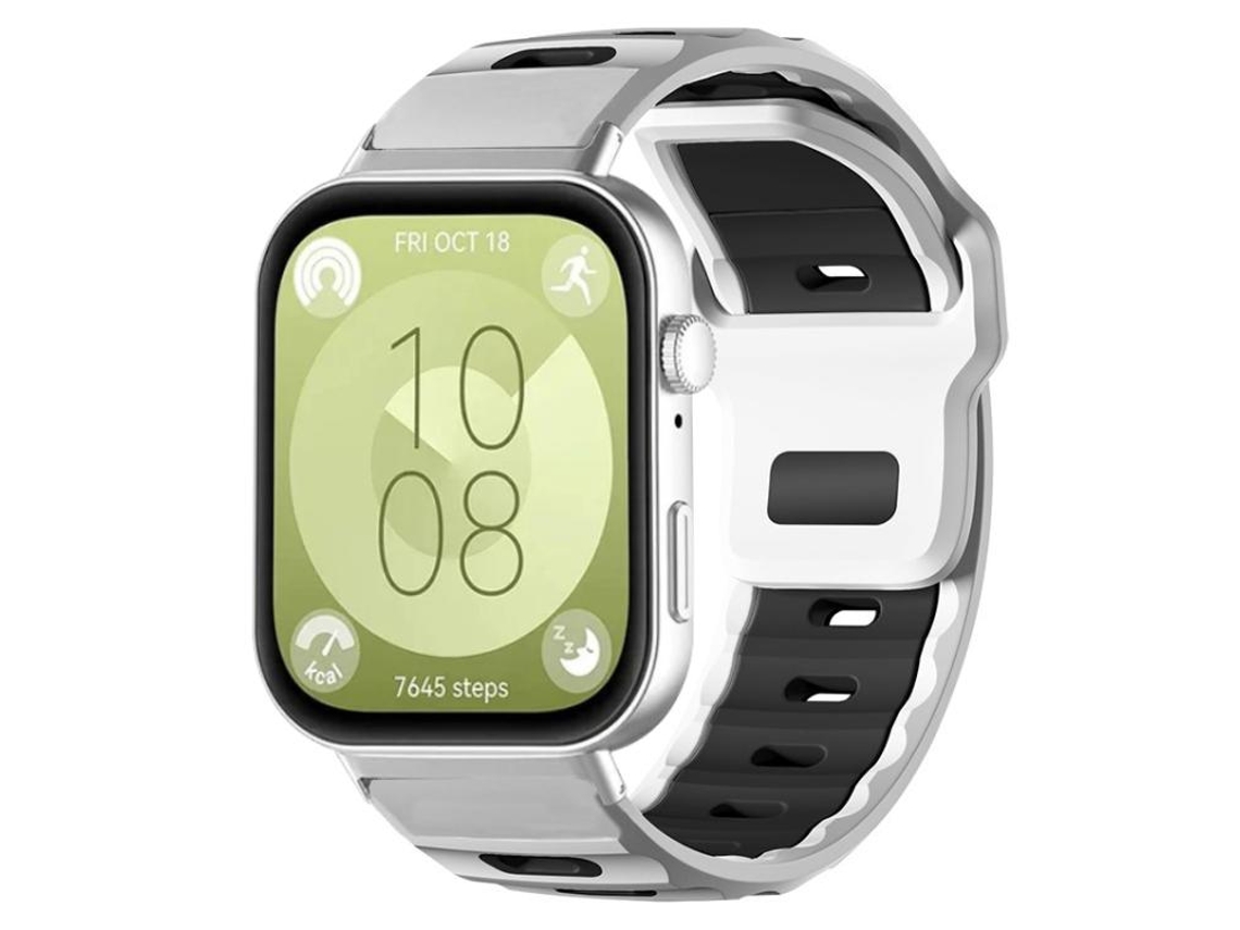Bracelete para Huawei Watch Fit 4 Pro / Fit 4 / Fit 3 Silicone Bicolor Encaixe Plano Branco + Preto XIAOMOYU