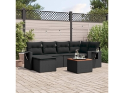 Vidaxl 7 Pcs Conjunto de Sofás P/ Jardim C/ Almofadões Vime Pe Preto