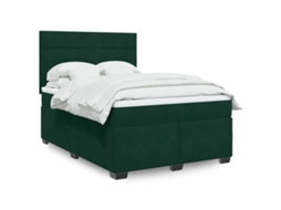 Vidaxl Cama Com Molas/colchão 140x200 Cm Veludo Verde-escuro