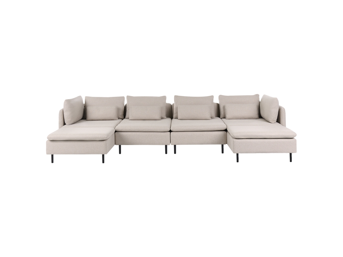 Sofá De Centro Modular De 4 Lugares Estofado Beliani Egeris De Tecido Creme 346x149x80