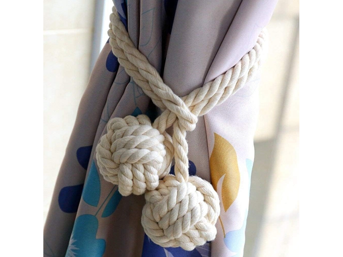 Conjunto De 2 Prendedores De Cortina Com Duas Bolas, Feitos À Mão Em Corda Trançada De Cânhamo, Estilo Rústico, Acessório Elegante. Aquaforge