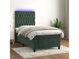 Cama Box Spring C/ Colchão/led 100x200 Cm Veludo Verde-escuro