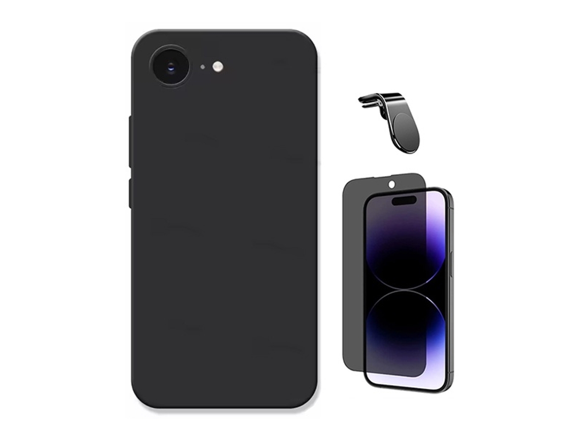 Kit Vidro Anti-spy Capa Silicone Líquido Suporte Magnético L Phonecare Para Apple Iphone 17e - Preto
