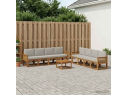 Vidaxl Conjunto De Sofás Para Exterior 9 Pcs Natural E Cinzento-claro