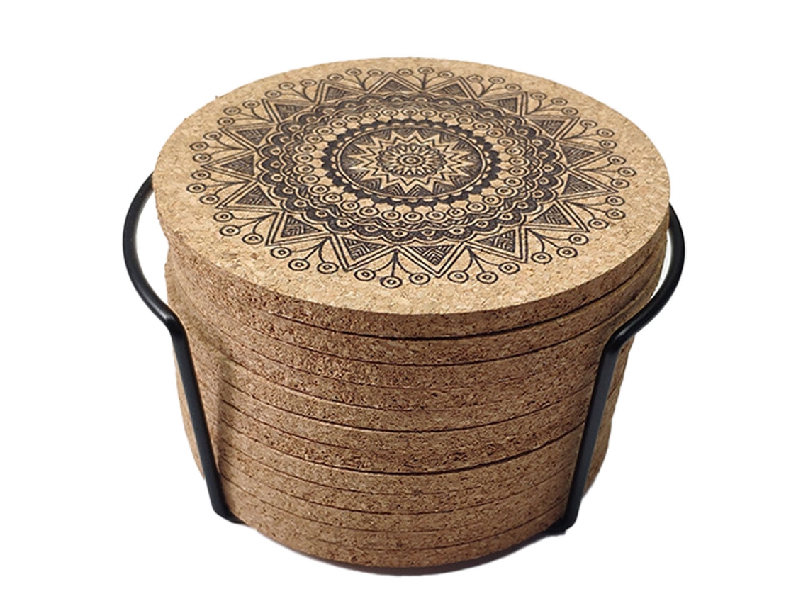 Lurelia Porta-copos 12 Un Cortiça Metal Absorvente Reutilizável Com Suporte Bebidas