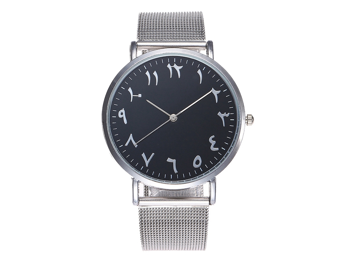 Reloj De Cuarzo Para Parejas Mujer Hombre Dial Simple Correa De Malla Plata Negro