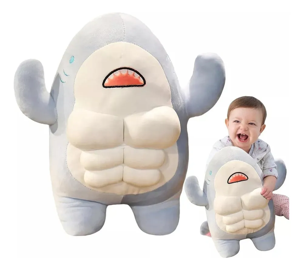 Novo Brinquedo De Pelúcia 3d Muscular Tubarão 45cmvayotoy