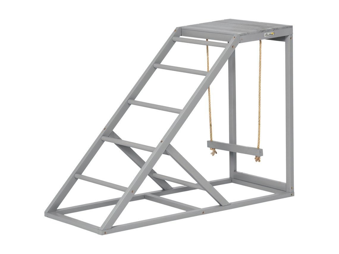 Poleiro De Madeira Para Galinha. Playground De Madeira Para Galinhas Com Balanço. Escala. Plataforma. 96 X 40 X 71 Cm. Cinza