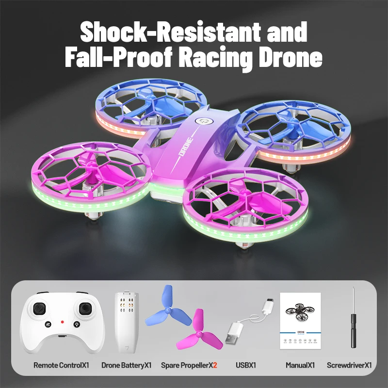 (roxo) Avião Com Luzes Coloridas, Função De Manter Altitude E Teste Anticolisão - Drone De Brinquedo Com Controle Remoto Sem Fio