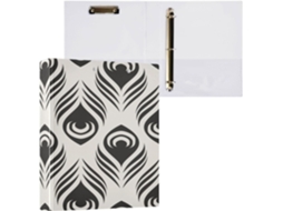 Pacote com 1 Pasta de Argolas 3,8 Cm Bolsos, 1/2 Pastas para Estudantes, Capa Dura, Estampa Estilizada Pavão.