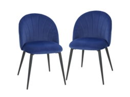 Conjunto de 2 Cadeiras de Jantar Estofadas, Sem Braços, com Pés de Aço, 52x55x79cm, Azul. CHEZMOI