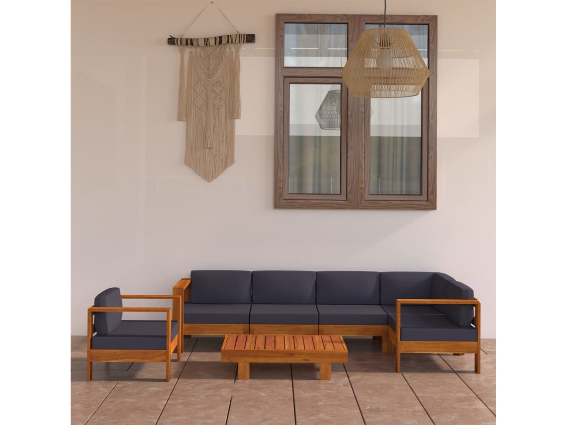 Pcs Conj. Lounge De Jardim C/ Almofadões Cinza Escuro Acácia Dkd Home Decor