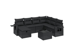 Conjunto de 8 Sofás de Jardim com Almofadões Vime Pe Preto MAISON EXCLUSIVE (N/A)