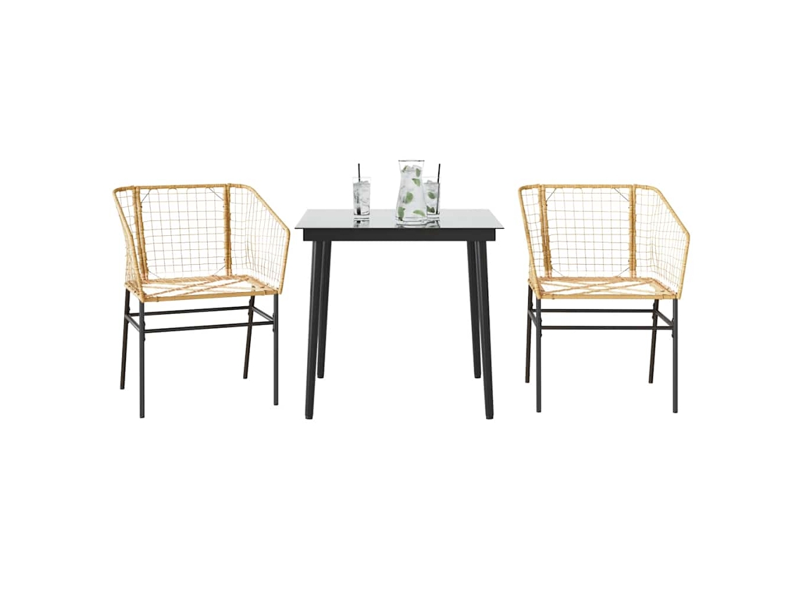 Vidaxl Conjunto Jantar Jardim 3 Peças Vidro Vime Pe Castanho
