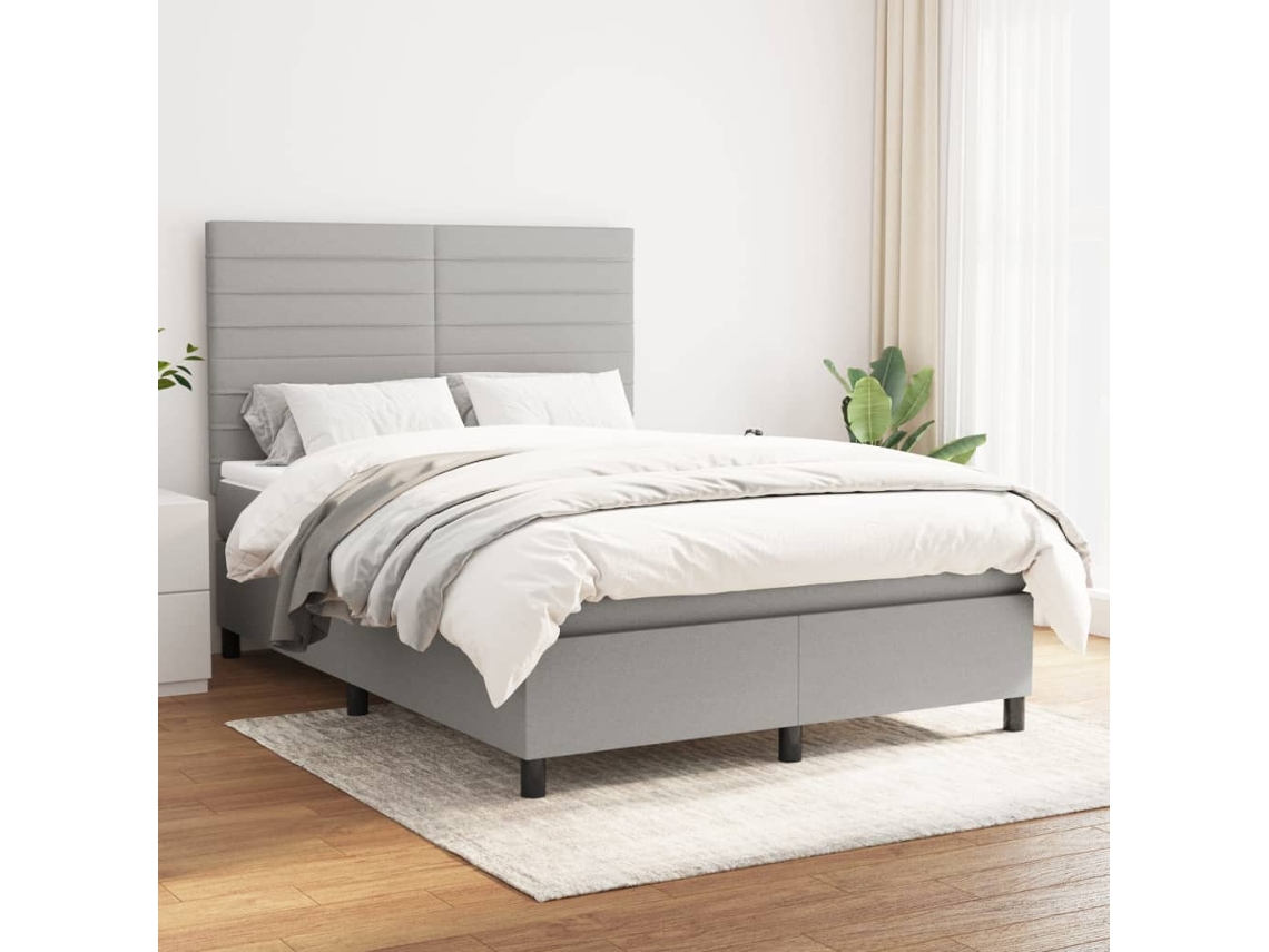 Vidaxl Cama Com Molas/colchão 140x200 Cm Tecido Cinzento-claro