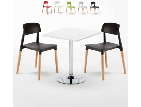 Mesa Quadrada com 2 Cadeiras AHD AMAZING HOME DESIGN Barcellona Cocktail (Branco e Preto - 70x70 cm)