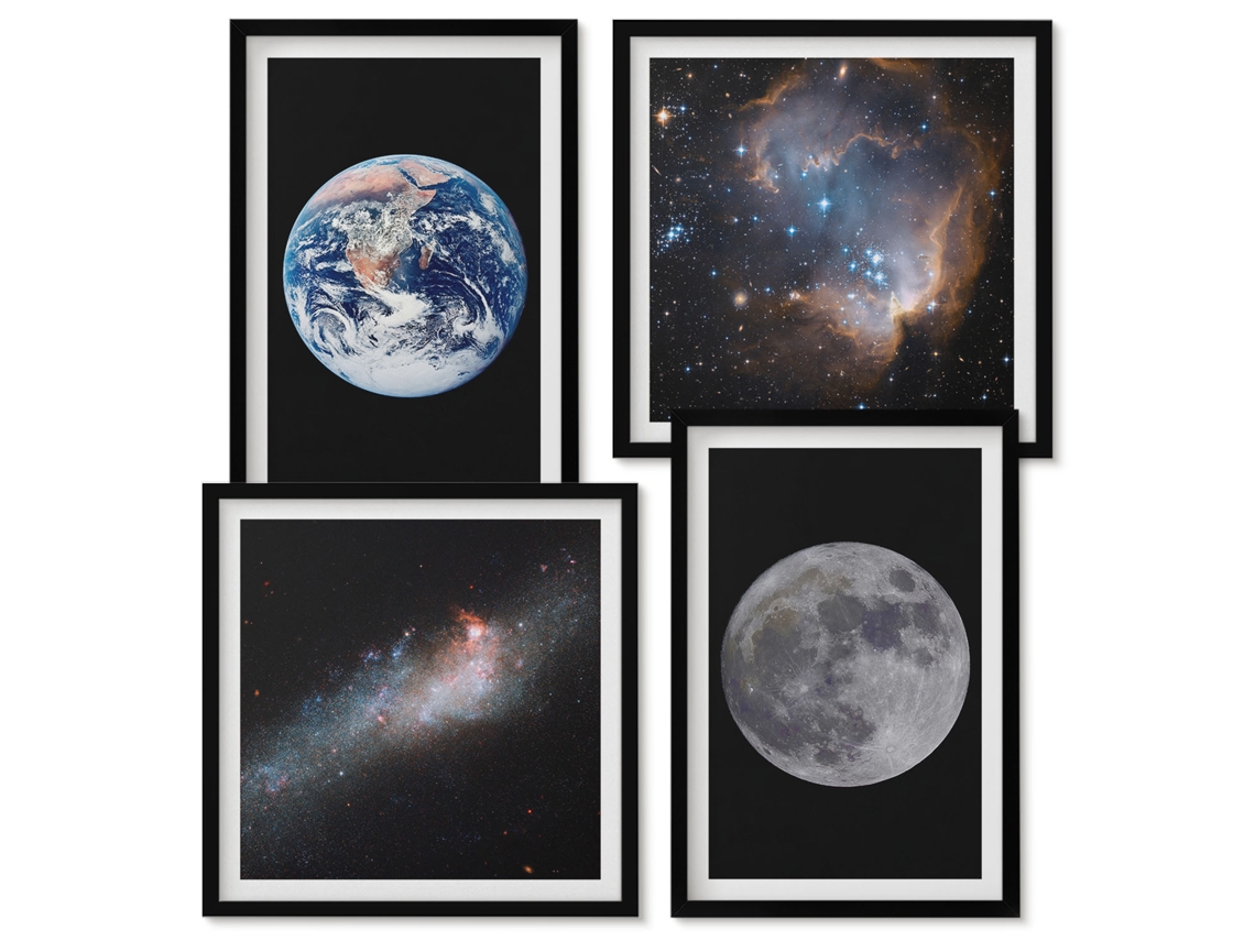 Composição De Quadros Paisagens Espaciais Galáxia Espelharte (4 Peças)