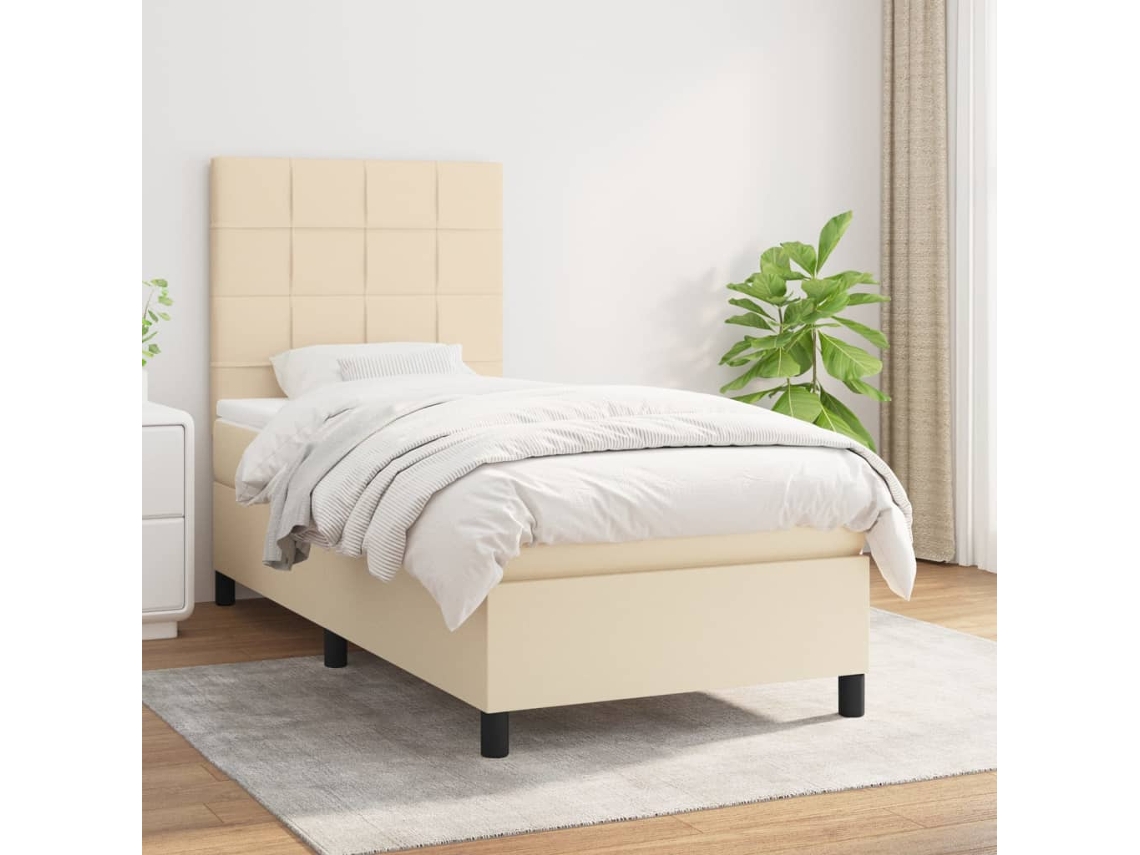 Vidaxl Cama Com Molas/colchão 90x200 Cm Tecido Cor Crème