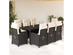 Vidaxl 9 Pcs Conjunto De Jantar P/ Jardim C/ Almofadões Vime Pe Preto