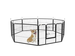 Cerca para Cães Pequenos com 8 Painéis Modulares 80x1,5x60 Cm, Caixa Dobrável para Cães e Filhotes com Porta de Aço com 8 Pinos, Cinza Ge