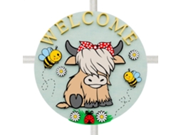 Placa De Boas Vindas Para Porta De Entrada, Enfeite De Vaca Das Terras Altas | Decoração Sazonal Par Gokoco