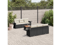 Vidaxl 7 Pcs Conjunto De Sofás P/ Jardim C/ Almofadões Vime Pe Preto