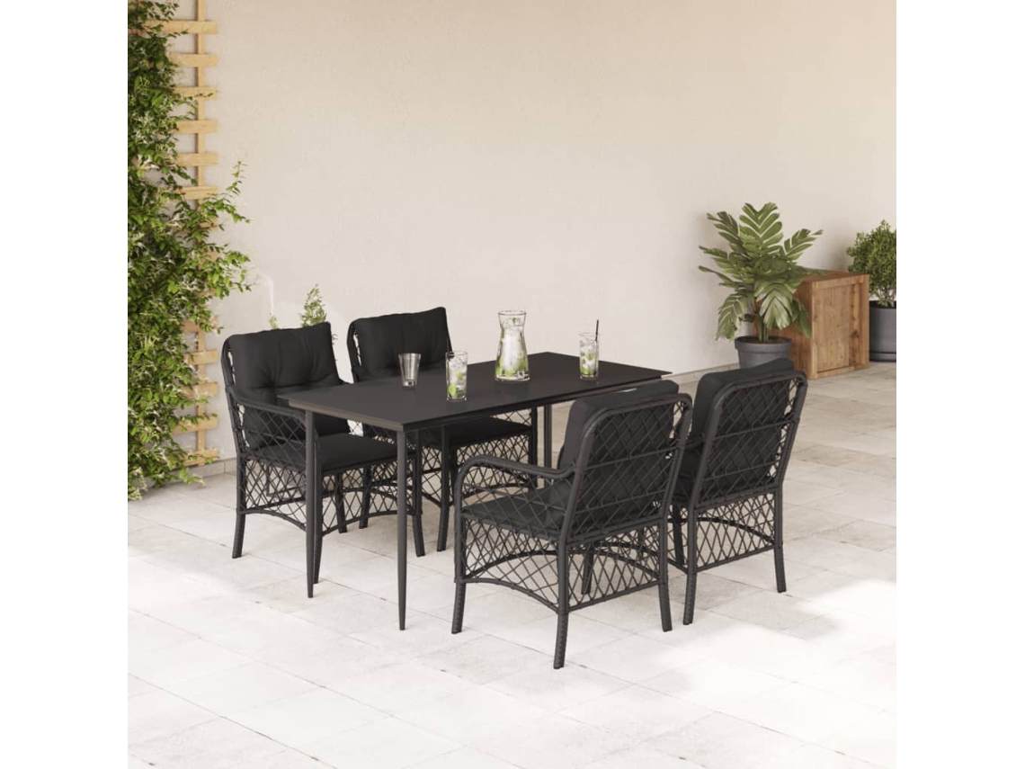 5 Pcs Conjunto De Jantar P/ Jardim C/ Almofadões Vime Pe Preto Dkd Home Decor