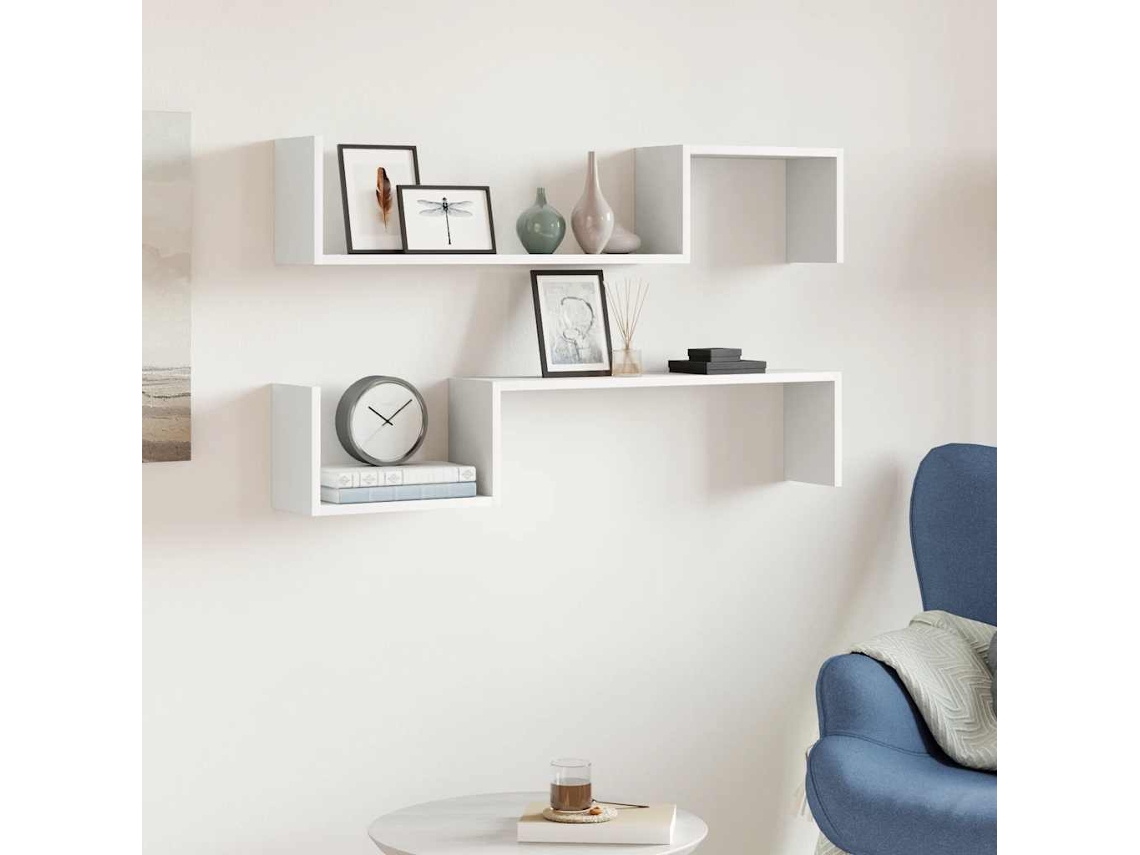 Vidaxl Estantes De Parede 2 Pcs 100x15x20 Cm Derivados Madeira Branco