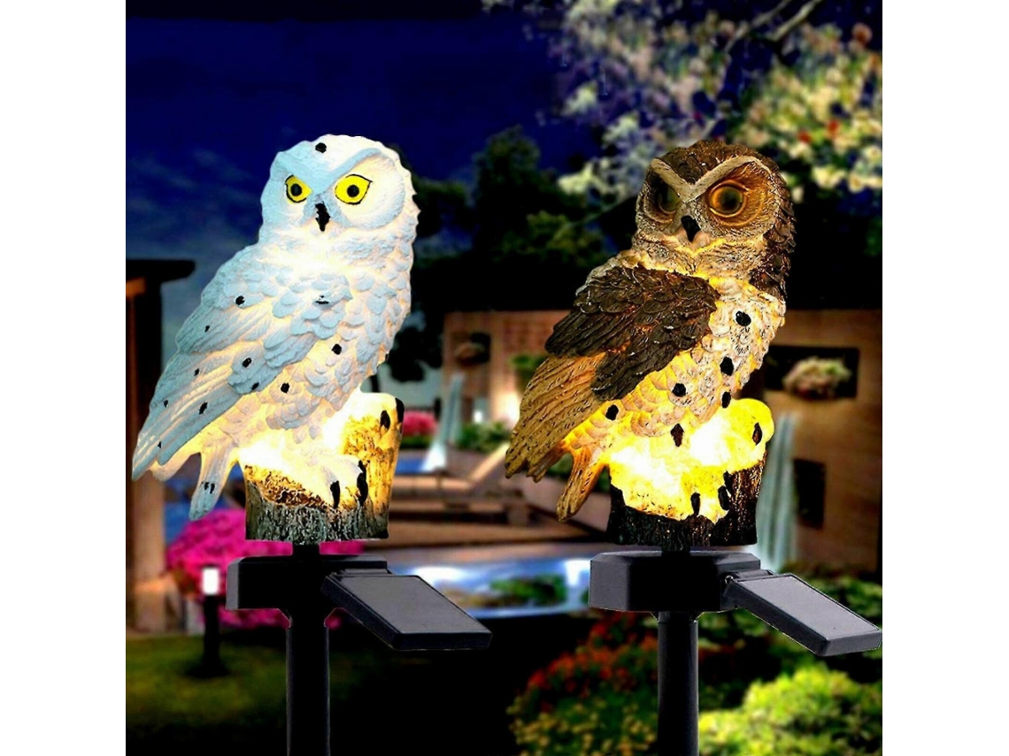 Luminária Solar Decorativa AQUAFORGE, formato coruja, iluminação Led