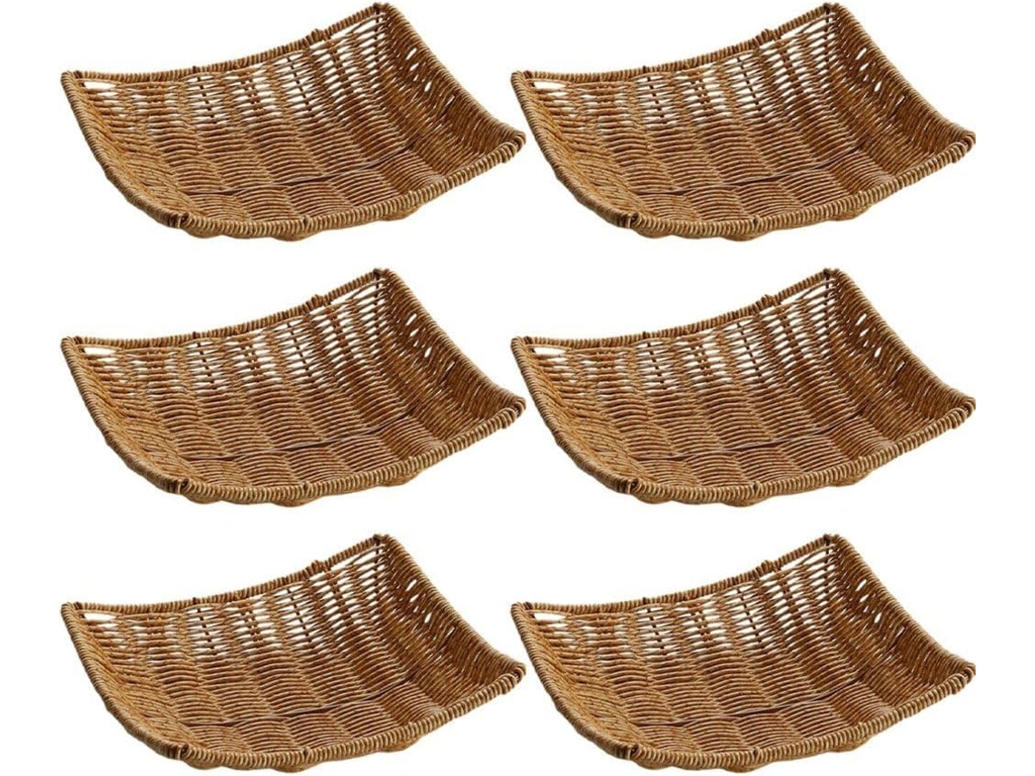 Conjunto De 6 Bandejas Para Servir Pão E Alimentos, Em Rattan, Para Frutas, Sobremesas, Lanches E Mesa De Cozinha