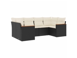 Conjunto Sofás de Jardim 6 Pcs com Almofadões Vime Pe Preto MAISON EXCLUSIVE (6 pcs)