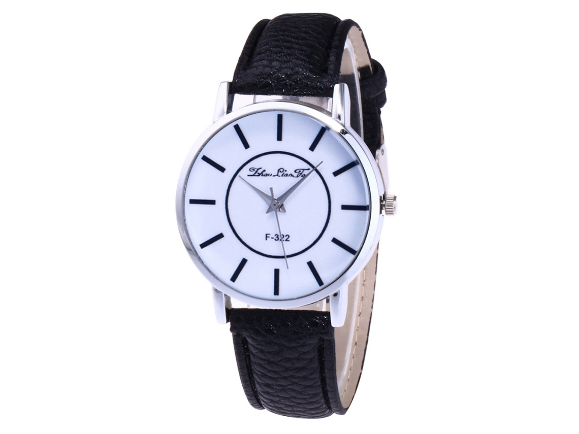 Relógio de Pulso de Casal com Pulseira de Couro Moda Dial Redondo Quartzo Preto