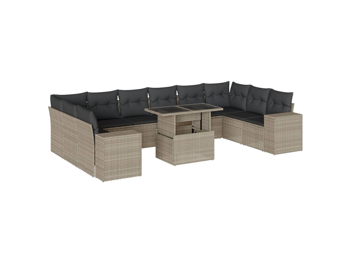 Conjunto de 11 Sofás de Jardim com Almofadões Vime Pe Cinzento MAISON EXCLUSIVE
