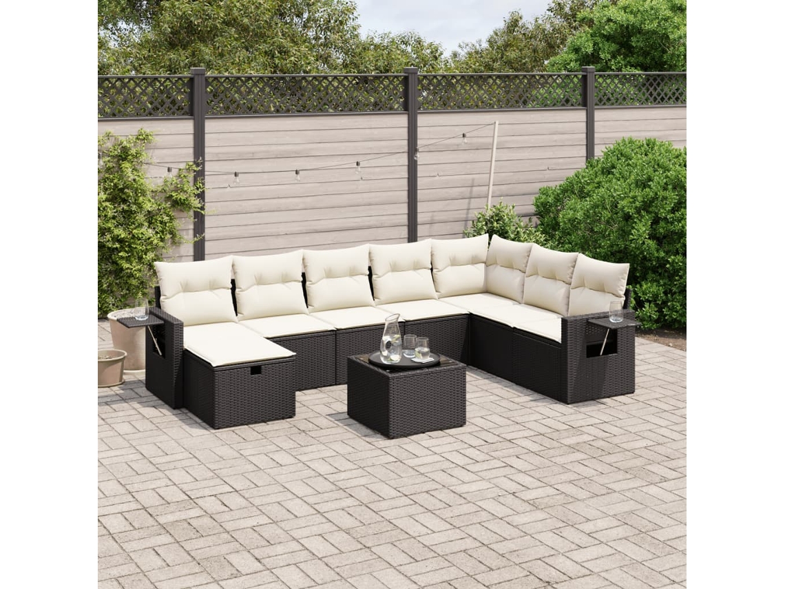 Vidaxl 9 Pcs Conjunto De Sofás P/ Jardim C/ Almofadões Vime Pe Preto