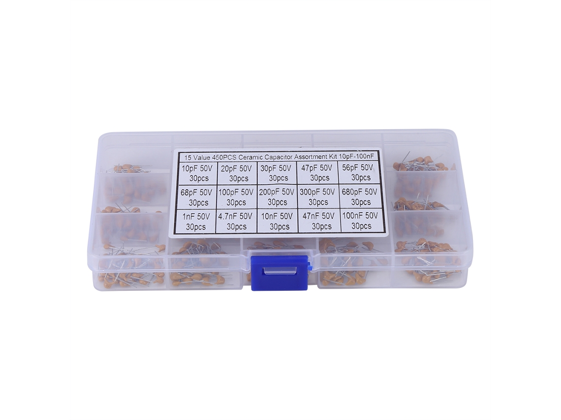 Kit de Capacitores Cerâmicos Multicamadas 450 Peças 15 Valores 10pf 100nf com Caixa