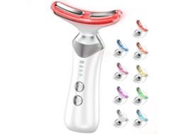 Massageador Facial Portátil 9 Em 1 Com Terapia De Luz Vermelha Para Rosto E Pescoço, Com Vibração Ajustável (branco)