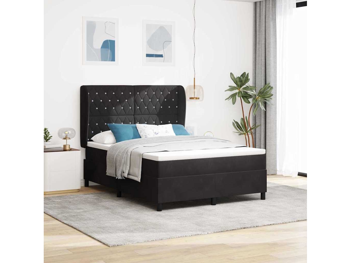Vidaxl Cama Box Com Colchão Com Cabeceira Preto 200 X 160 Cm Veludo