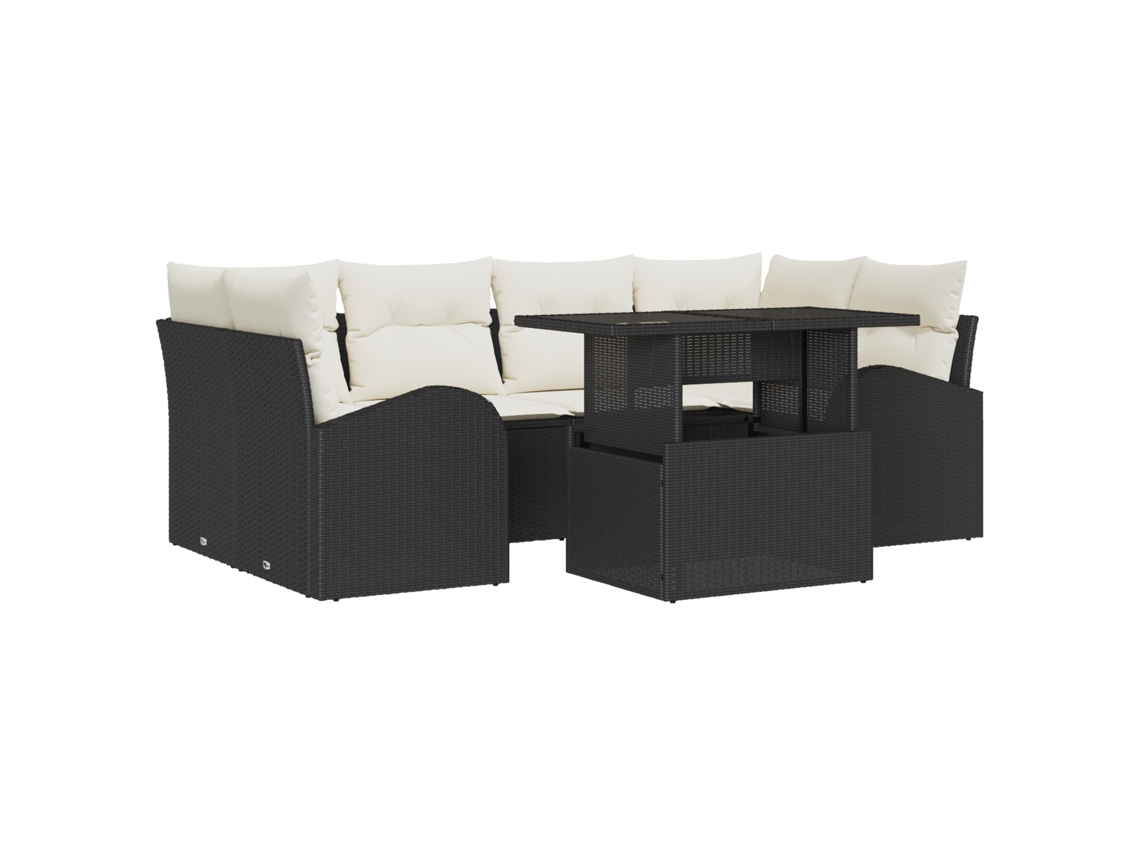 Conjunto 7 Conjunto De Sofás Para Exterior Vidaxl Preto Vime Pe (100 X 55 X 73 Cm)