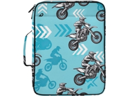 Pasta Expansível Motocross, Azul, Com 7 Bolsos, Fichário De 3 Argolas E Compartimento Com Zíper Escola