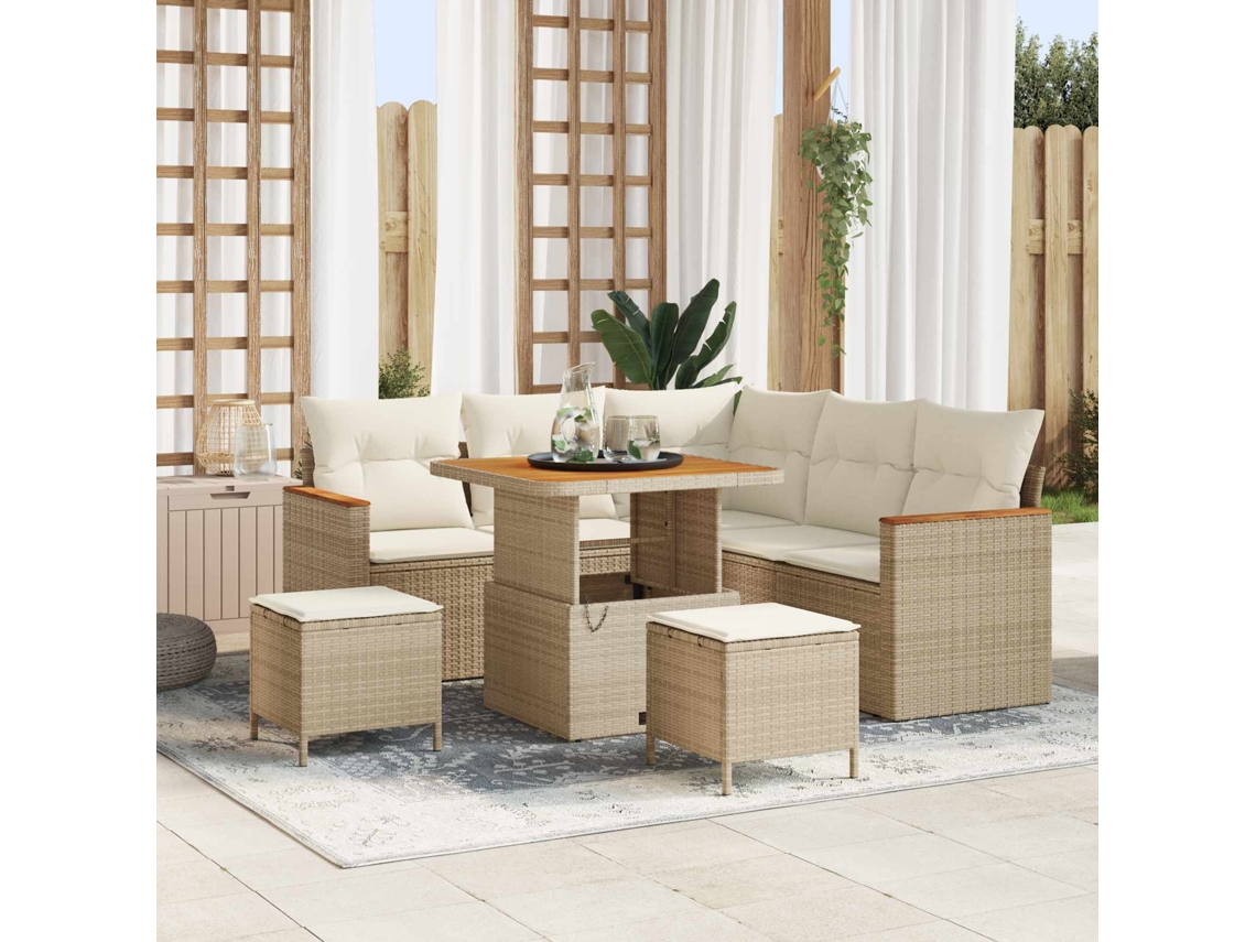 Vidaxl Conjunto De Sofá De Jardim 8 Unid. Bege Vime Pe