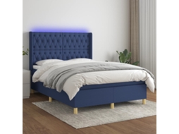 Vidaxl Cama Box Spring C/ Colchão E Led 140x200 Cm Tecido Azul