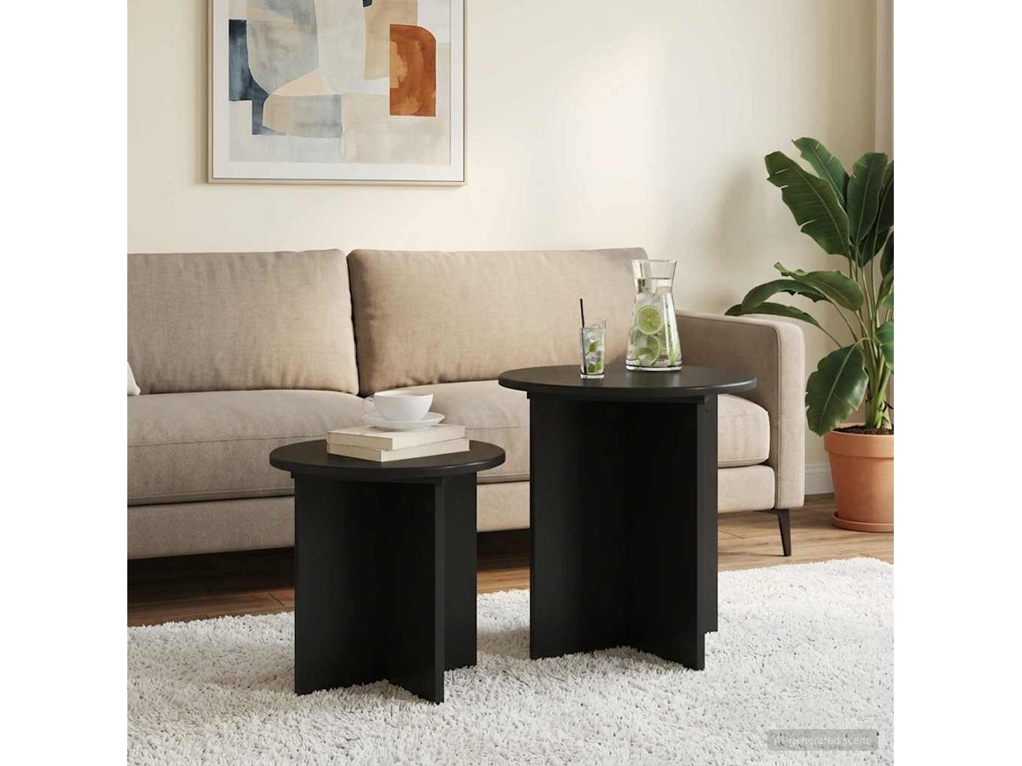Vidaxl Conjunto De Mesas De Apoio 2 Unid. Carvalho Preto Ø 45 X 45 Cm