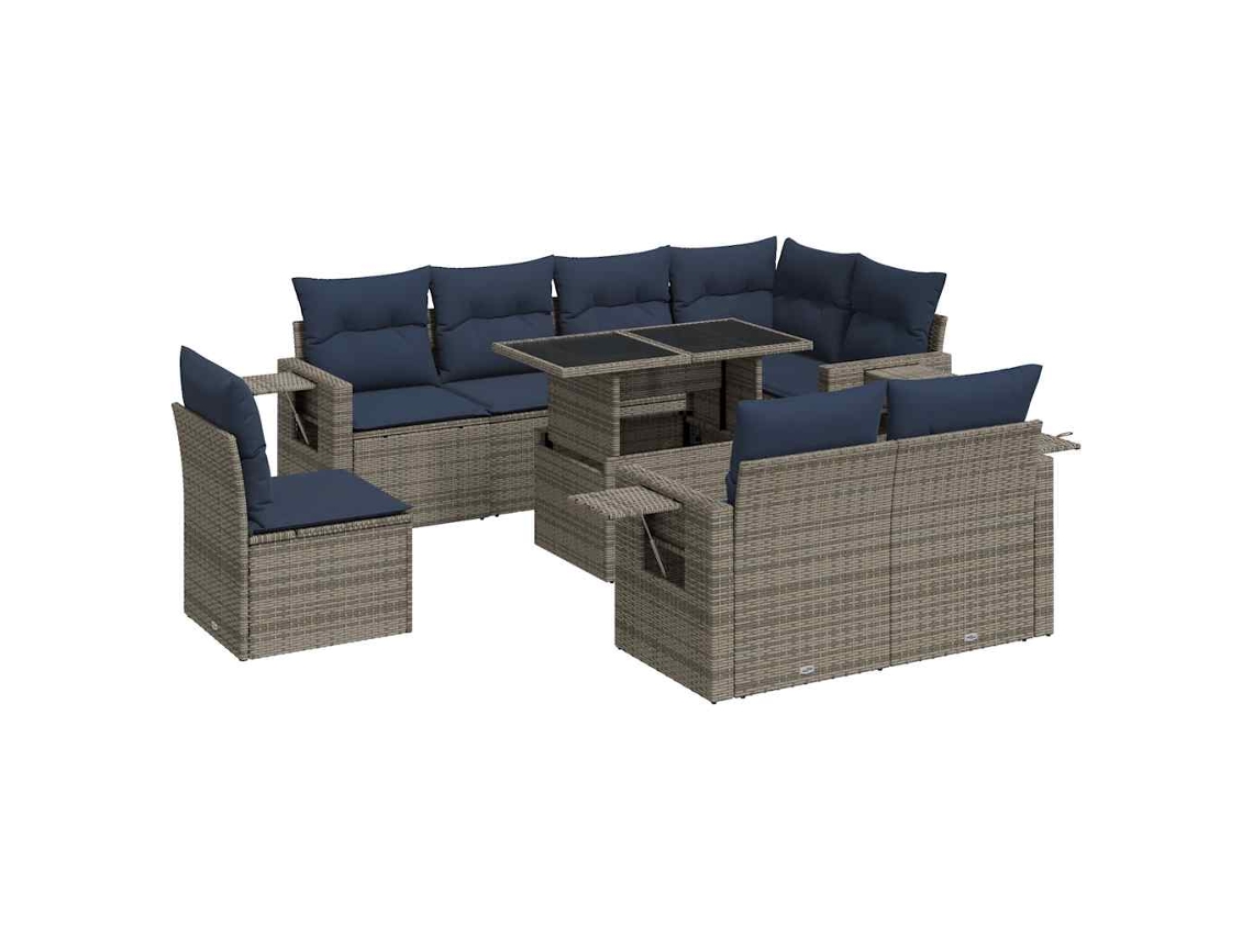 Conjunto de 9 Sofás Jardim com Almofadões Vime Pe Cinzento MAISON EXCLUSIVE (9 pcs)